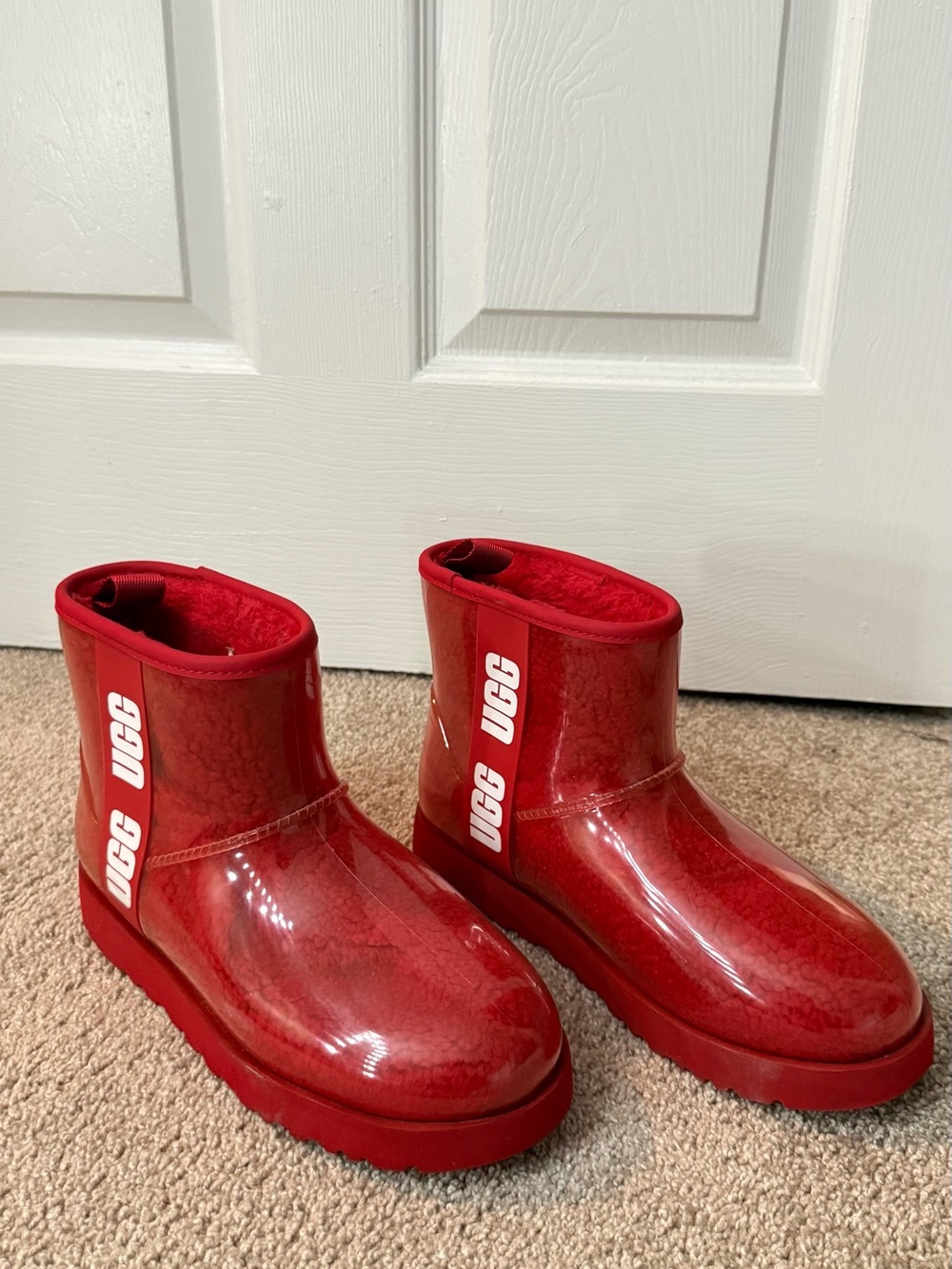 UGG Red Glossy Lined Rain Boots
